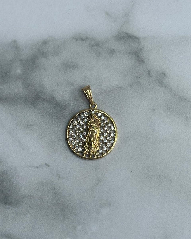 Dije casting virgen Guadalupe circulo / 3,73 Gr / Oro amarillo 18k