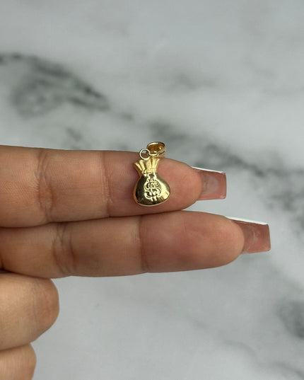 Dije bolsa de dinero doble cara / 0,67 Gr / 1,4 Cm / Oro amarillo 18k