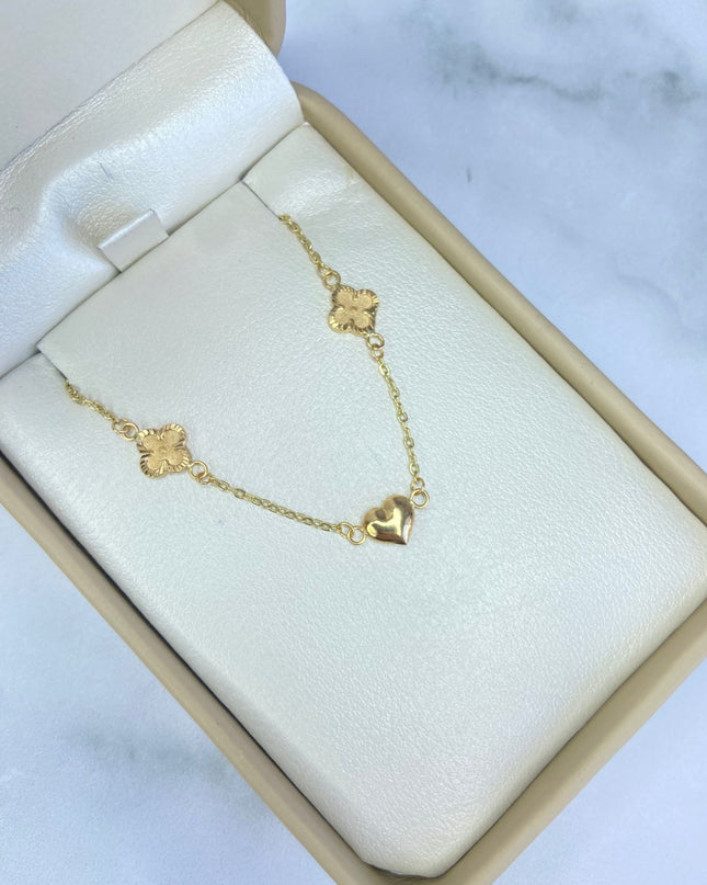 Pulso corazón liso y trebol / 2,47 Gr Broche 0,40 / 18,5 Cm / Oro amarillo 18k